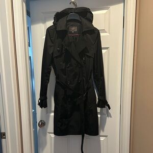 Cole Haan Black Double-Breasted Trench Coat with detactable hood - Like New